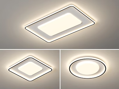 Modern Flush Mount Ceiling Lights with Rectangular Square Round Designs and White LED Lighting 3d model