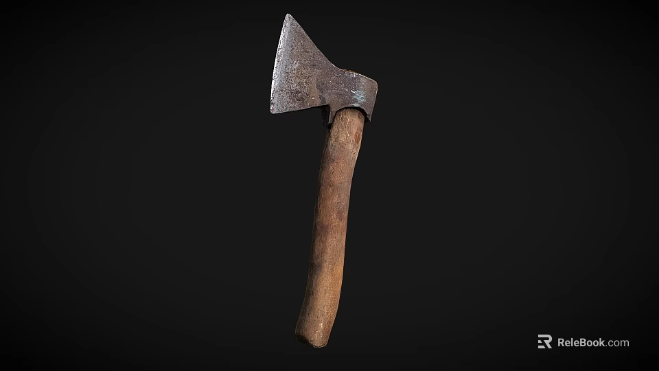 Vintage Axe With Rustic Metal Head And Natural Wooden Handle 3d model 