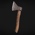 Vintage Axe With Rustic Metal Head And Natural Wooden Handle