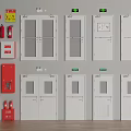 Fire Safety Equipment Display Including Fire Doors Extinguishers Hose Cabinets Exit Signs