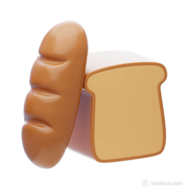 Fresh Whole Brown Bread Loaf With Sliced Piece On White Background 3d model 