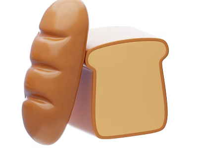 Fresh Whole Brown Bread Loaf With Sliced Piece On White Background 3d model
