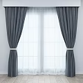 Gray and Dark Gray Linen Blend Curtains with Tiebacks Sheer White Panels Window Treatment