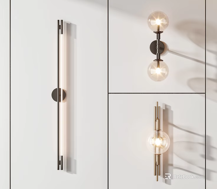 Modern Minimalist Wall Sconces With Spherical Glass Bulbs And Metal Frames 3d model 