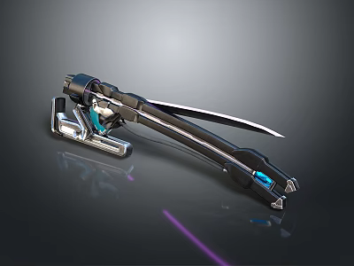 Futuristic Sci Fi Weapon With Metallic Structure And Blue Glowing Accents 3d model