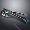 Futuristic Sci Fi Weapon With Metallic Structure And Blue Glowing Accents