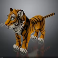 3D Tiger Toy Figure With Orange Black Stripes White Belly Paws And Blue Eyes