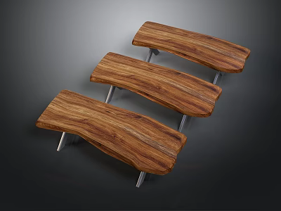 Wooden Benches With Metal Legs Modern Design Set of Three 3d model