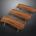 Wooden Benches With Metal Legs Modern Design Set of Three
