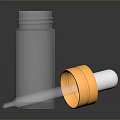 Clear Glass Empty Bottle With Gold Cap And Dropper Tool On Black Surface