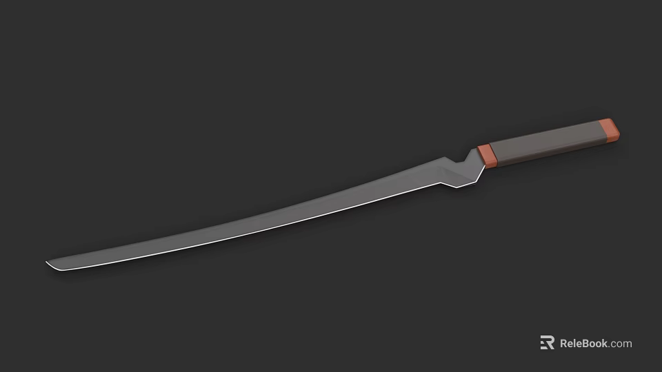 Modern Designed Weapon Knife With Long Slender Blade And Brown Red Handle 3d model 
