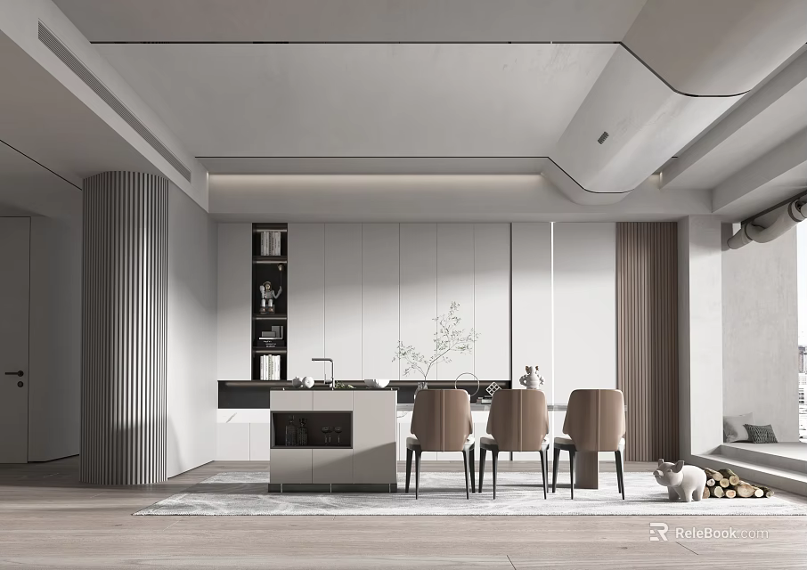 Modern Restaurant Interior Design With Wooden Tables Chairs Soft Lighting And Green Plants 3d model 