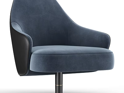 Dark Blue Velvet Single Sofa With Black Armrest And Metal Pole Base 3d model