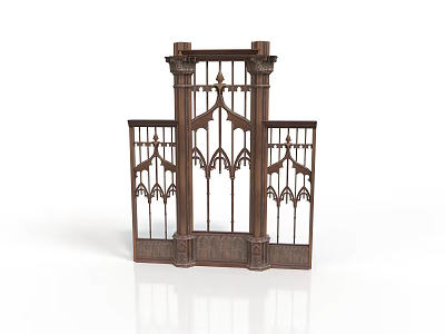 Gothic Architectural Decorative Element With Pointed Arches Intricate Carvings Dark Brown Symmetrical Structure 3d model