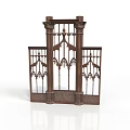 Gothic Architectural Decorative Element With Pointed Arches Intricate Carvings Dark Brown Symmetrical Structure