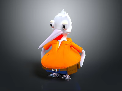 Flying Animal With White Head Long Beak Wearing Orange Hoodie And Brown Pants Standing 3d model