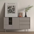 Modern Gray Entryway Sideboard Cabinet With Matisse Art Print Vase Plant And Decorative Items