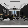 Modern Living And Dining Room Interior With Sofa Coffee Table TV And Chandelier