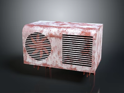 Rusted Electronic Appliance With Circular Fan Grille Striped Heat Dissipation Grille Rectangular Design Bottom Supports 3d model