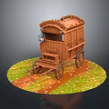 Vintage Wooden Cart With Classic Design On Grassy Ground And Dirt Trail