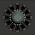 Industrial Mechanical Equipment Featuring Circular Design Metal Spokes And Central Green Component