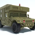 Military Green Functional Vehicle With Red Warning Light Off-Road Tires And Tall Body Design