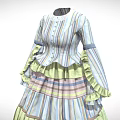 Vintage Striped Dress With Layered Ruffles Flared Cuffs And Pastel Colors