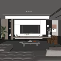 Modern Living Room Interior With Large TV Wall Sofa Coffee Table Plants And Decorative Items