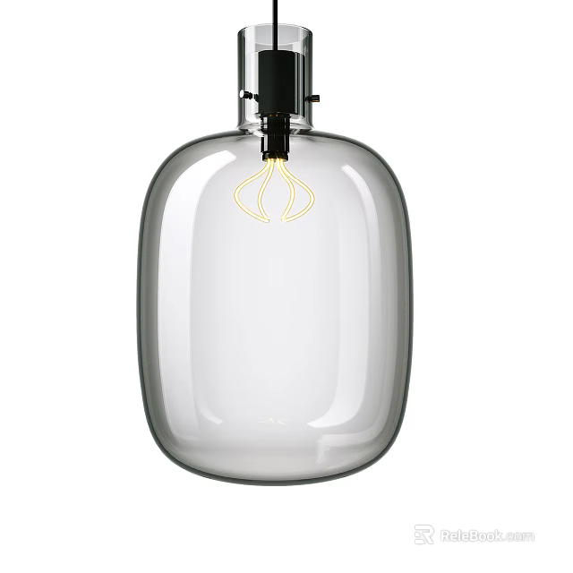 Modern Pendant Light With Clear Glass Shade Black Mount And Curved Filament 3d model 