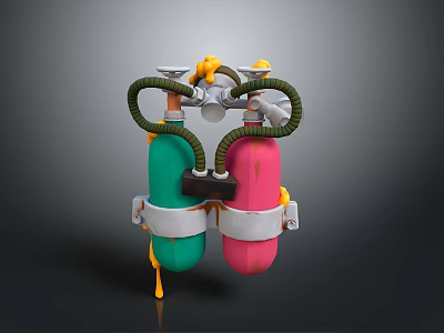 Household Item With Green Pink Bottles Connected By Green Hoses Yellow Components And White Straps 3d model