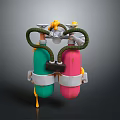 Household Item With Green Pink Bottles Connected By Green Hoses Yellow Components And White Straps