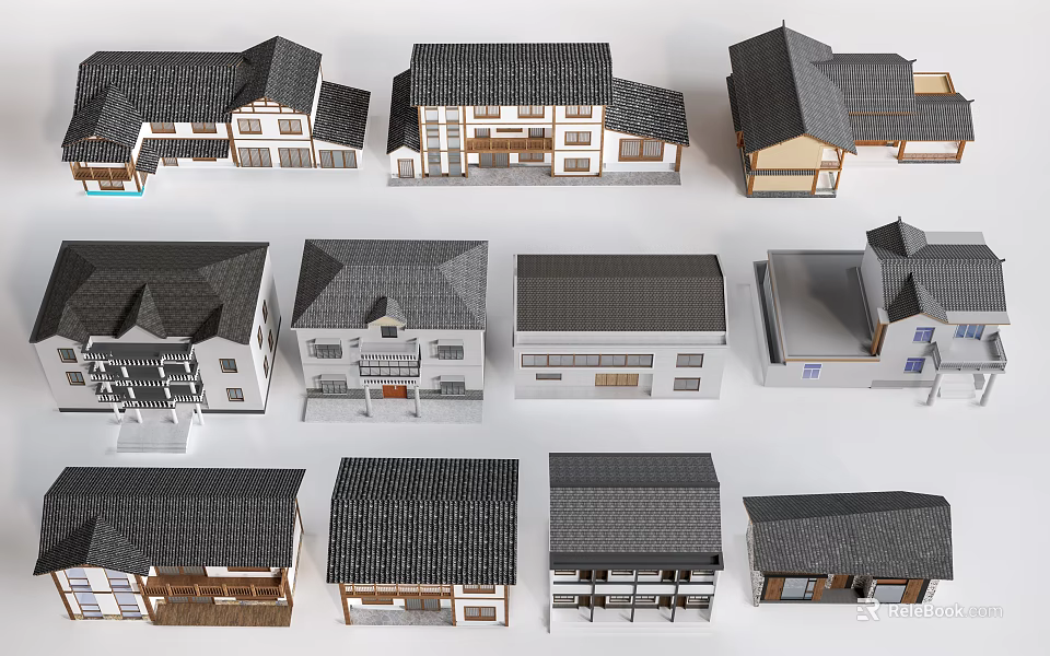 Rural Self built Houses Featuring Diverse Exterior Designs And Architectural Styles 3d model 