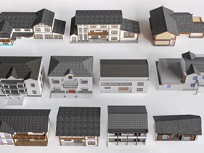 Rural Self built Houses Featuring Diverse Exterior Designs And Architectural Styles 3d model