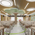 Modern Conference Room Interior Design With Neat Tables Chairs Round Ceiling Lights And Green Decor