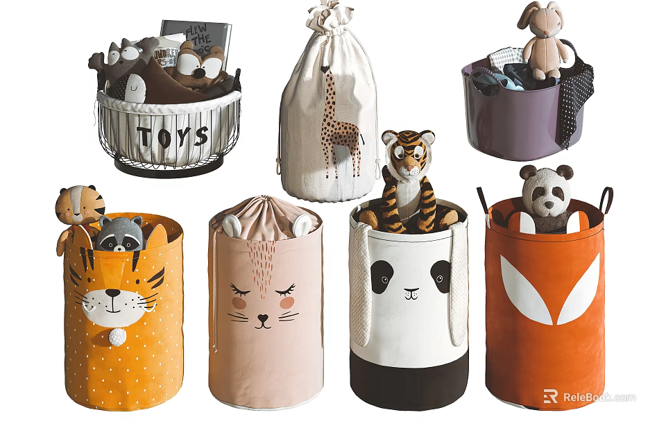 Cartoon Animal Themed Storage Baskets For Toy Organization 3d model