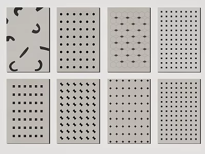 Geometric Pattern Designs With Various Shapes And Dot Line Arrangements On Gray Background 3d model