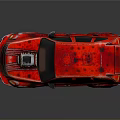Red Custom Modified Car With Exposed Engine Rear Spoiler And Distressed Paint