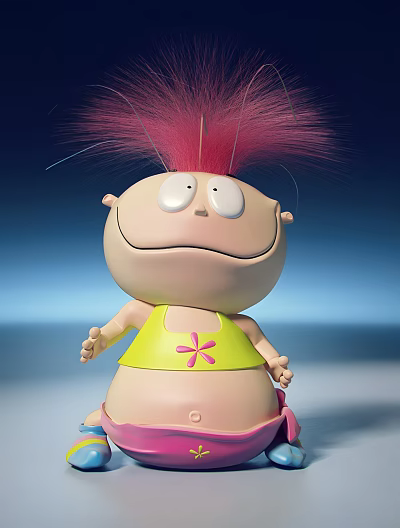 Cute Cartoon Character Decorative Figurine Set With Pink Hair Yellow Vest Pink Flower Home Decoration 3d model