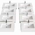 Two Modern White Rectangular Countertop Washbasins With Polished Chrome Faucets 3d model