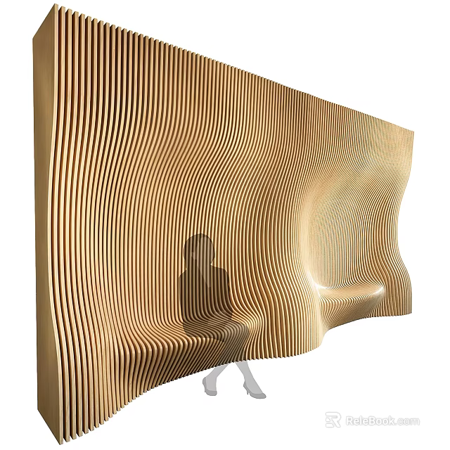 Unique Shaped Modern Sofa With Curved Wooden Texture And Comfortable Design 3d model