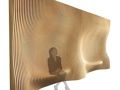 Unique Shaped Modern Sofa With Curved Wooden Texture And Comfortable Design 3d model