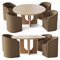 Round Wooden Dining Table With Brown Upholstered Chairs Modern Minimalist Design