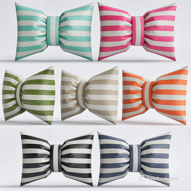 Stylish Bow Shaped Striped Throw Pillows in Pastel and Bold Colors for Home Decor 3d model 