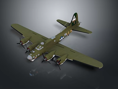 Detailed Vintage Green Military Fighter Jet Model With Four Propellers And Wings 3d model