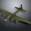 Detailed Vintage Green Military Fighter Jet Model With Four Propellers And Wings