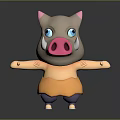 Cartoon Pig Game and Movie Character With Pink Ears Big Blue Eyes and Orange Outfit