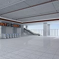 Modern Station Interior With Spacious Hall White Tiled Floor Information Displays And Escalator