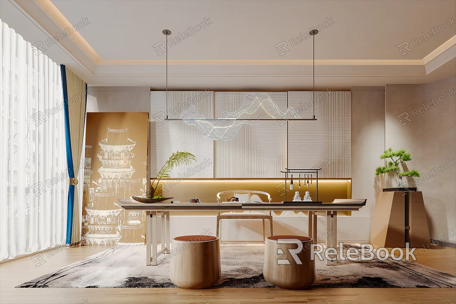 New Chinese Style Tea Room Simple Tea Room 3d model 
