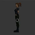 3D Female Creature Character In Black Top Camouflage Pants With Backpack Wristbands Standing Pose