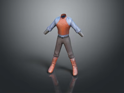 3D Character Outfit With Blue Shirt Sleeves Orange Vest Brown Pants And Boots 3d model